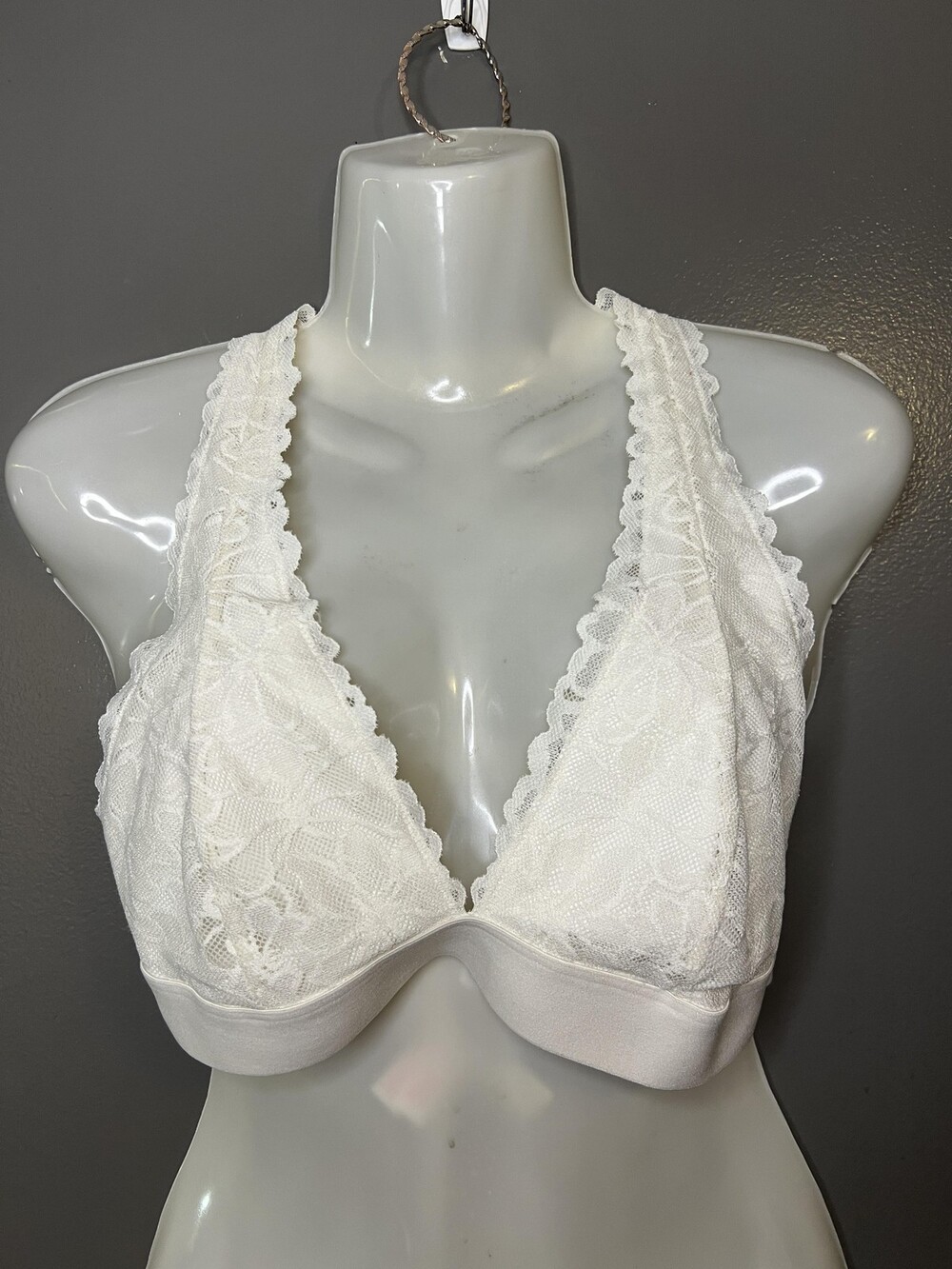 PINK Bralette Bra Womens Large White Lace Wireless Crossback Strappy Lined B Cup